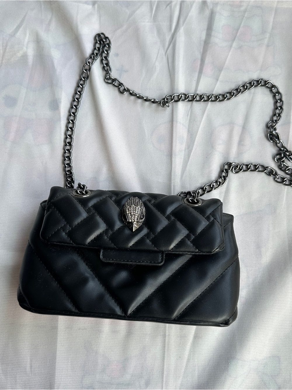 Kurt Geiger Black Quilted Crossbody Bag with Silver Chain & Decorative Clasp